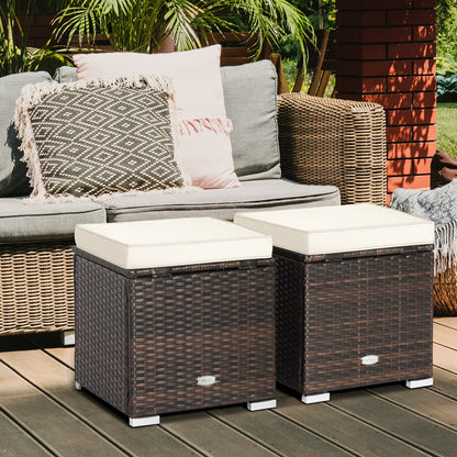2 otomanas de patio con cojines extraíbles - Blanco