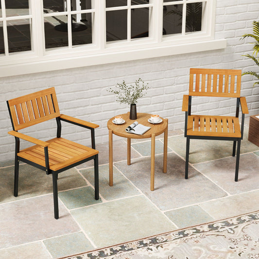 Patio Outdoor Dining Chair Set of 2 with Metal and Acacia Wood Frame - Tampa Home & Garden Store