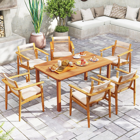 Patio Outdoor Solid Wood Dining Table with Umbrella Hole for 6 - Tampa Home & Garden Store