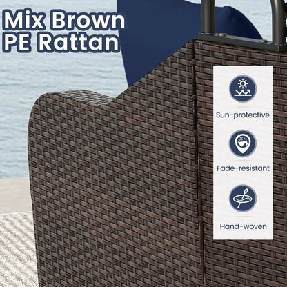 Rattan Daybed with Retractable Canopy Navy