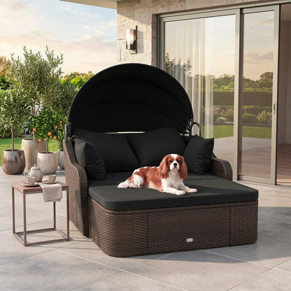 Outdoor Rattan Daybed Retractable Canopy Cushions