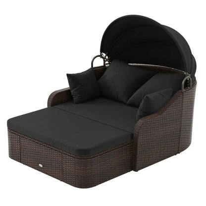 Outdoor Rattan Daybed Retractable Canopy Cushions