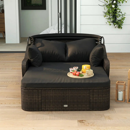 Outdoor Rattan Daybed Retractable Canopy Cushions