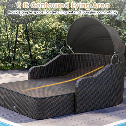 Outdoor Rattan Daybed Retractable Canopy Cushions