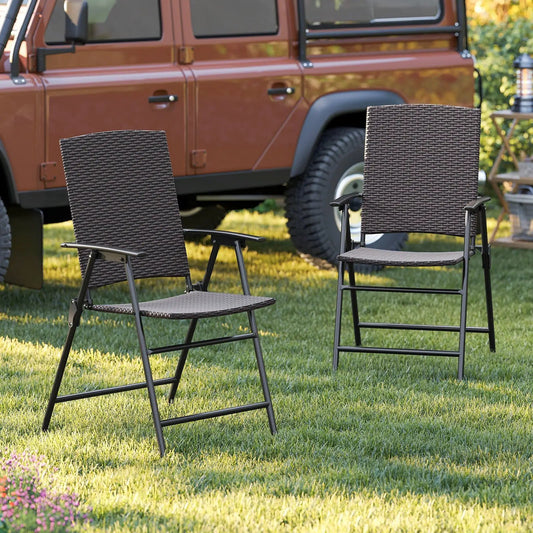 DirectDeals Folding Wicker Patio Chairs with Armrests, set of 2, dark brown weave on Tampa Home & Garden Store