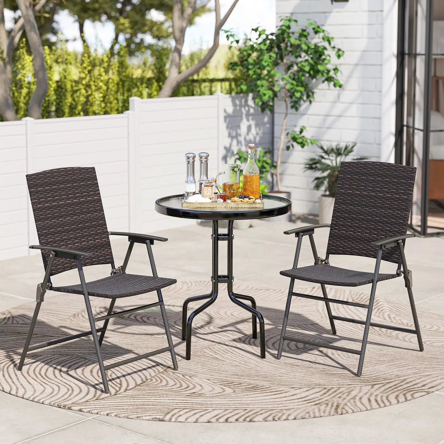 Folding Wicker Patio Chairs With Armrests Pair