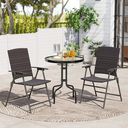 Folding Wicker Patio Chairs With Armrests Pair