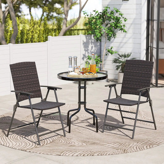 Folding wicker patio dining chairs with armrests, DirectDeals, set of 2, dark brown weave on Tampa Home & Garden Store
