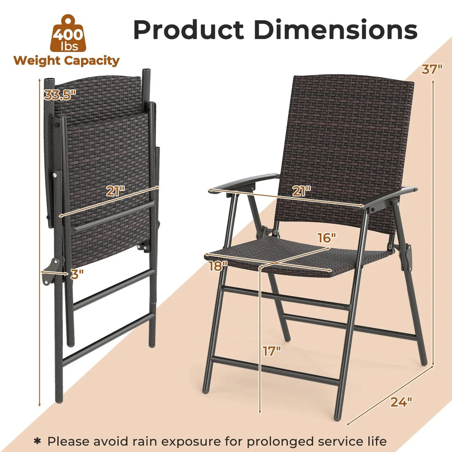 Folding Wicker Patio Chairs With Armrests Pair