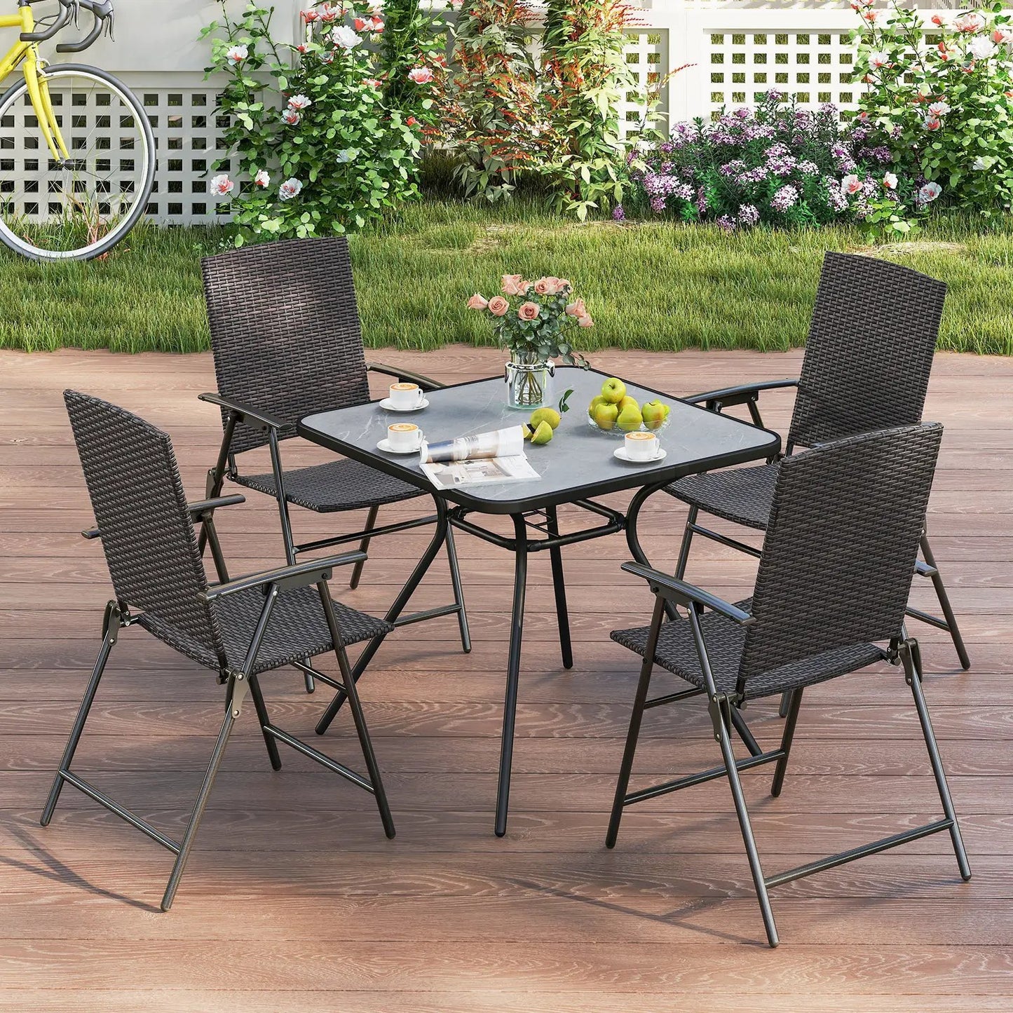 Folding Wicker Patio Chairs With Armrests Pair