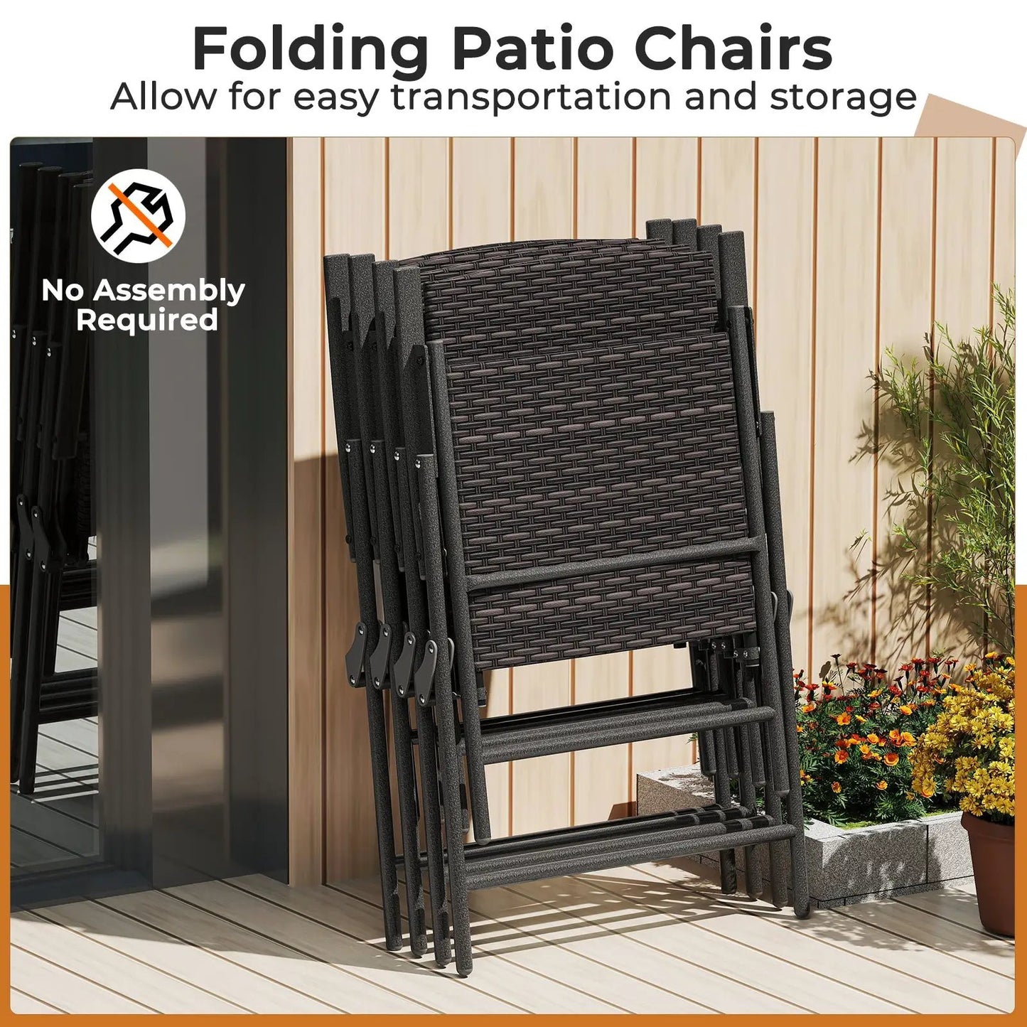 Folding Wicker Patio Chairs With Armrests Pair