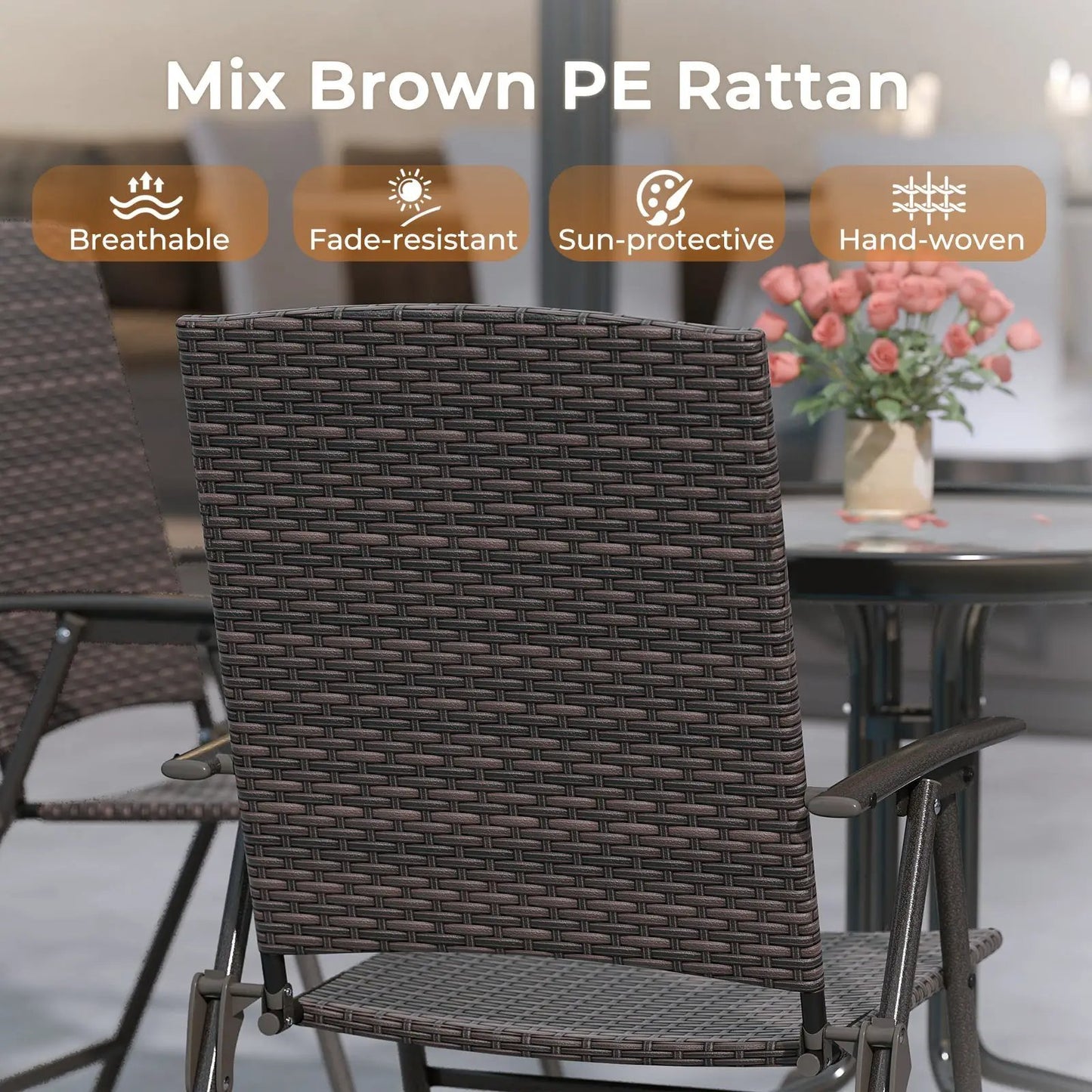Folding Wicker Patio Chairs With Armrests Pair