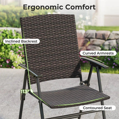 Folding Wicker Patio Chairs With Armrests Pair
