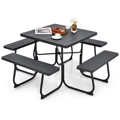 Mesa de picnic exterior con 4 bancos y agujero para sombrilla - Negro