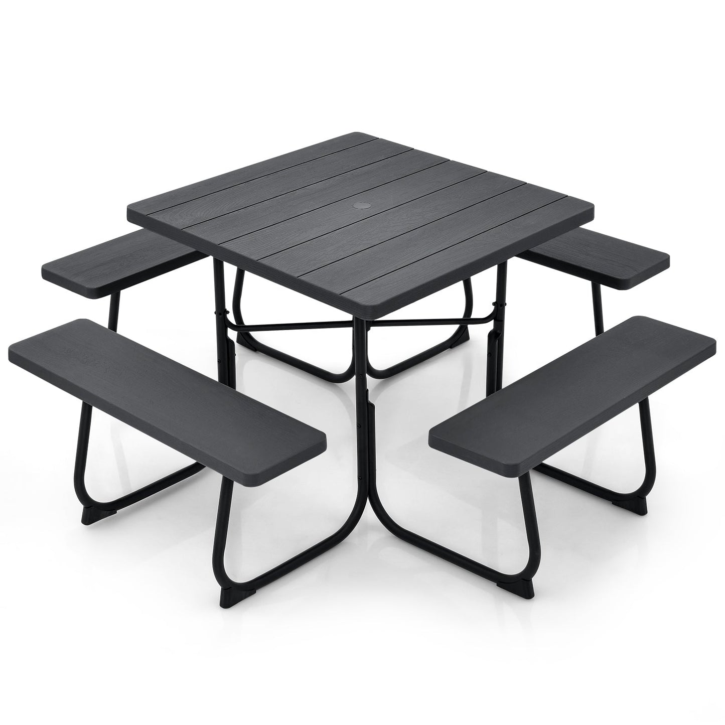 Mesa de picnic exterior con 4 bancos y agujero para sombrilla - Negro