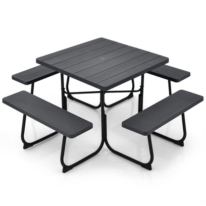 Mesa de picnic exterior con 4 bancos y agujero para sombrilla - Negro