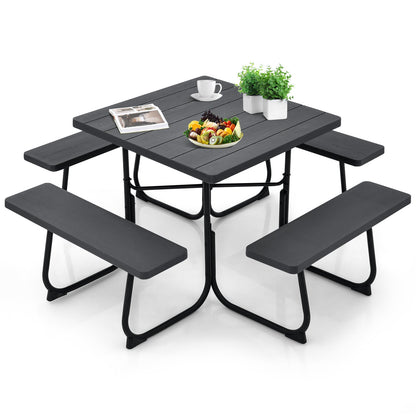 Mesa de picnic exterior con 4 bancos y agujero para sombrilla - Negro
