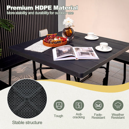 Mesa de picnic exterior con 4 bancos y agujero para sombrilla - Negro
