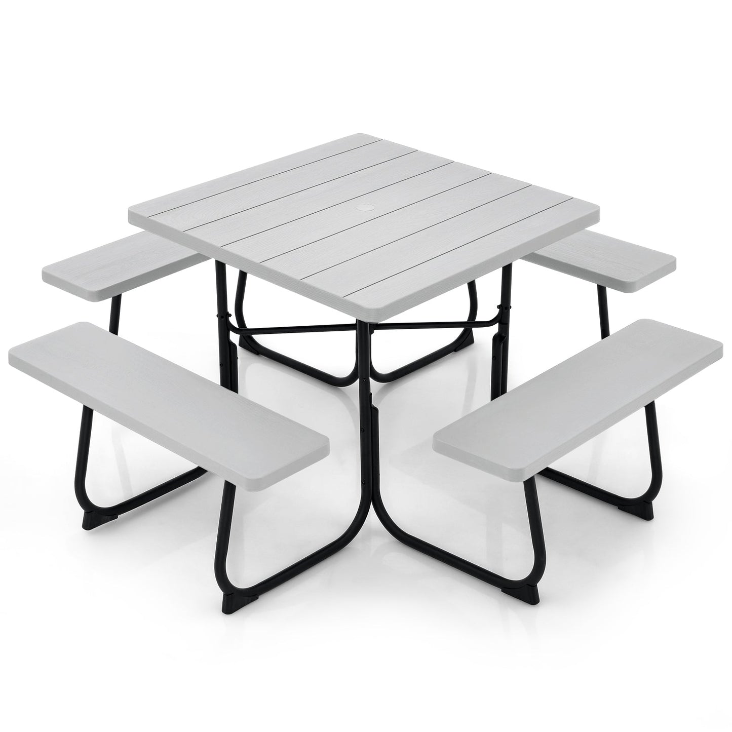 Mesa de picnic exterior con 4 bancos y agujero para sombrilla - Negro