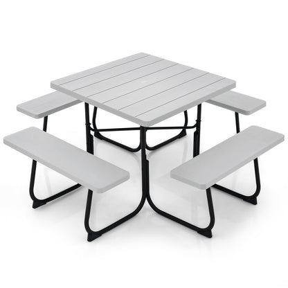Mesa de picnic exterior con 4 bancos y agujero para sombrilla - Negro