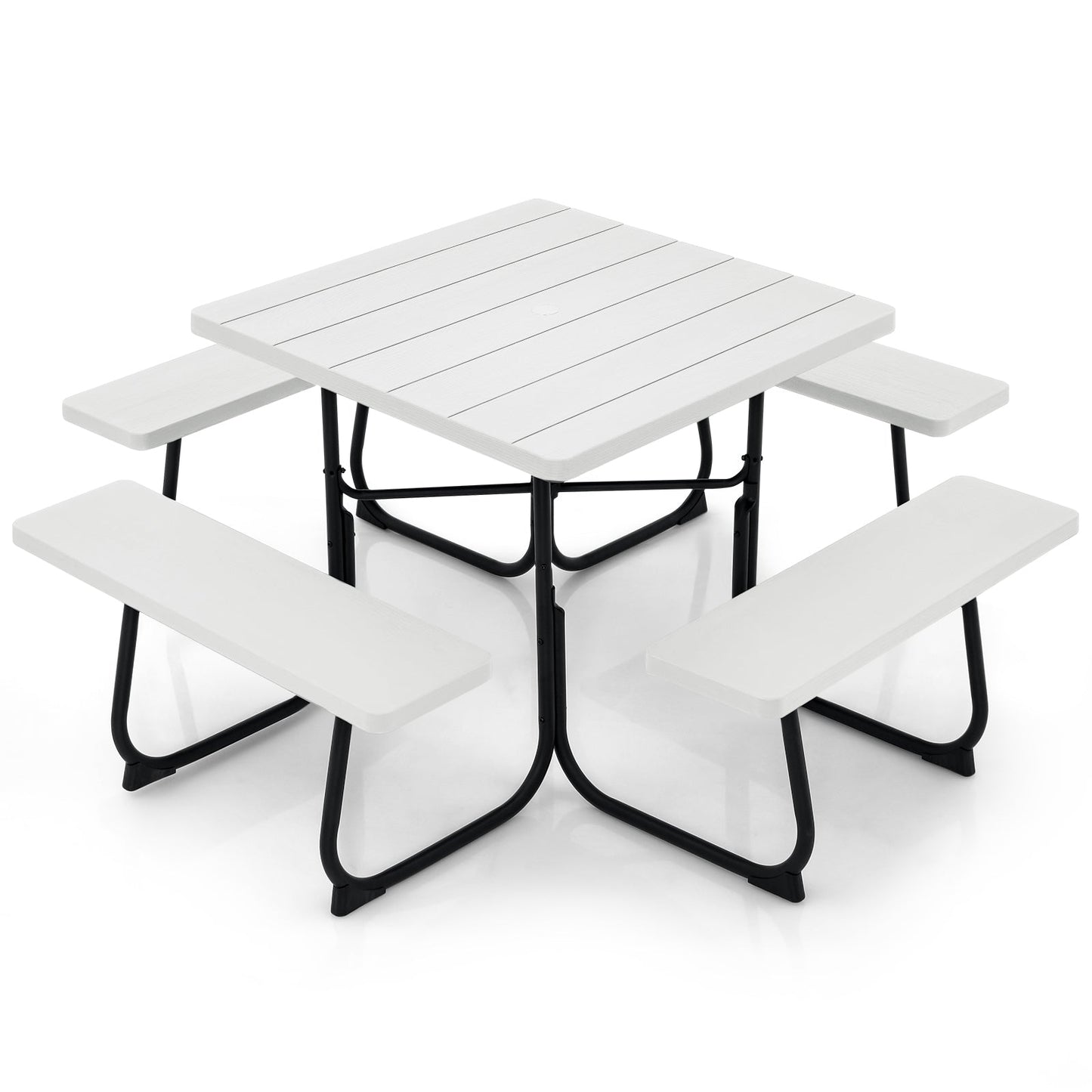 Mesa de picnic exterior con 4 bancos y agujero para sombrilla - Negro
