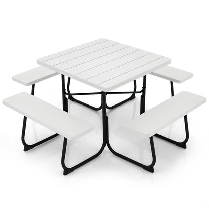 Mesa de picnic exterior con 4 bancos y agujero para sombrilla - Negro