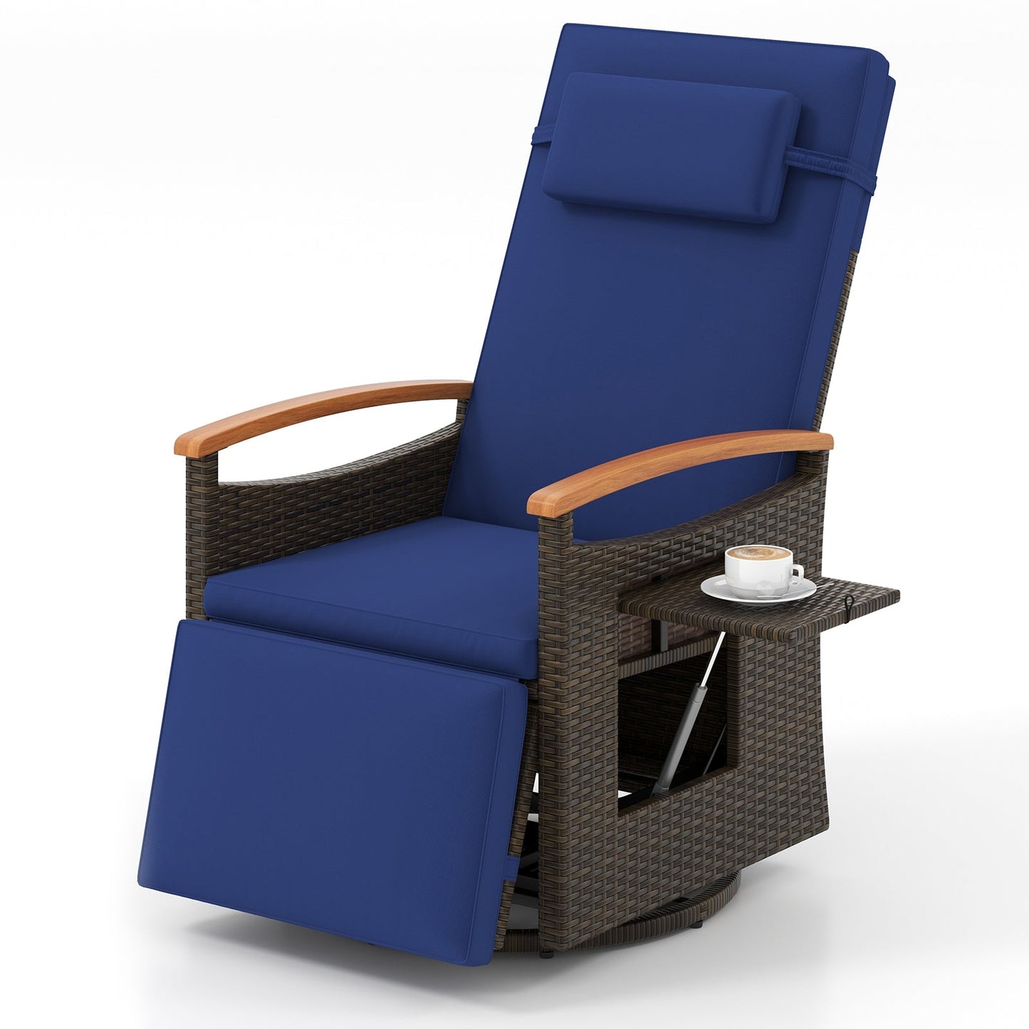Patio Rattan 360° Swivel Recliner Chair with Adjustable Backrest and Footrest-Beige