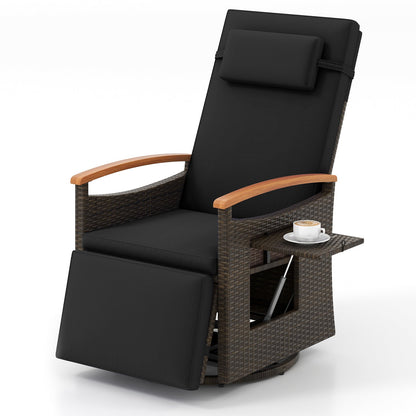 Patio Rattan 360° Swivel Recliner Chair with Adjustable Backrest and Footrest-Beige