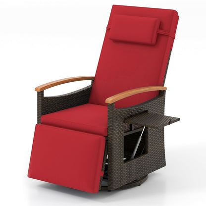 Patio Rattan 360° Swivel Recliner Chair with Adjustable Backrest and Footrest-Beige