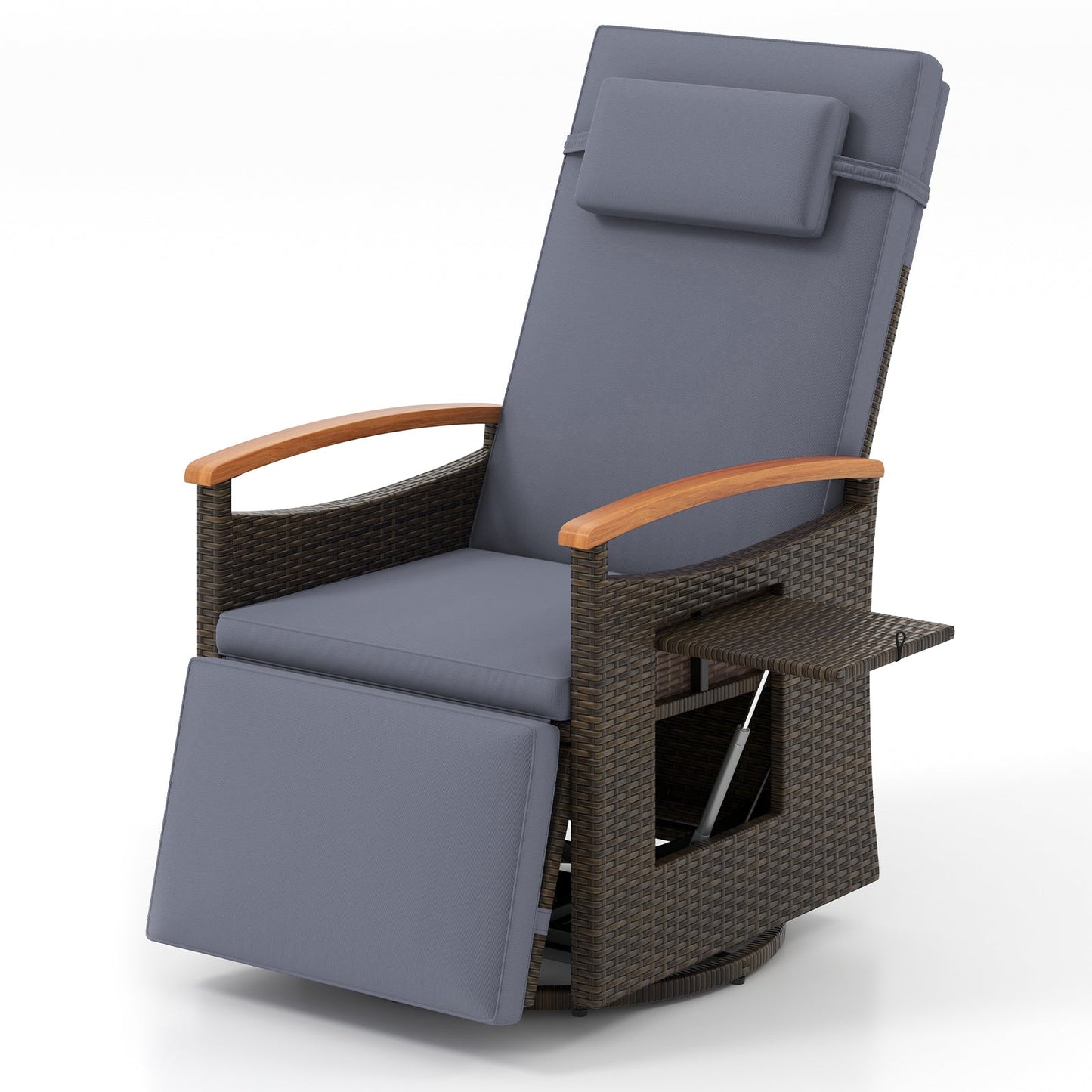 Patio Rattan 360° Swivel Recliner Chair with Adjustable Backrest and Footrest-Beige