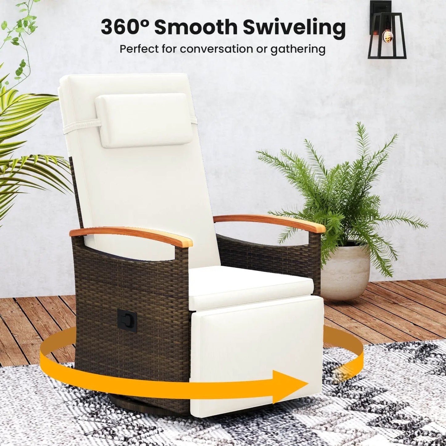 Swivel Chaise Lounge Set with Adjustable Backrest