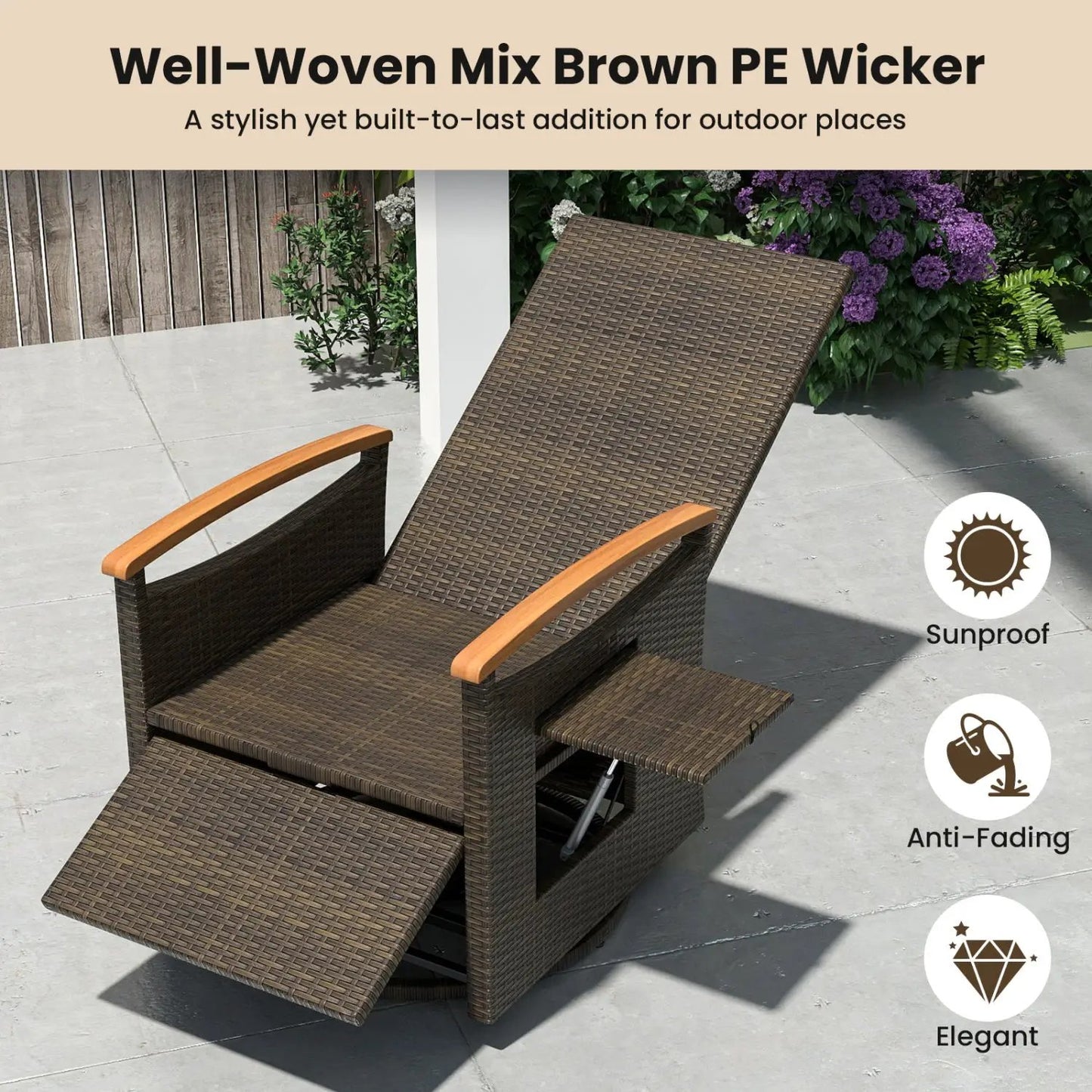 Swivel Chaise Lounge Set with Adjustable Backrest