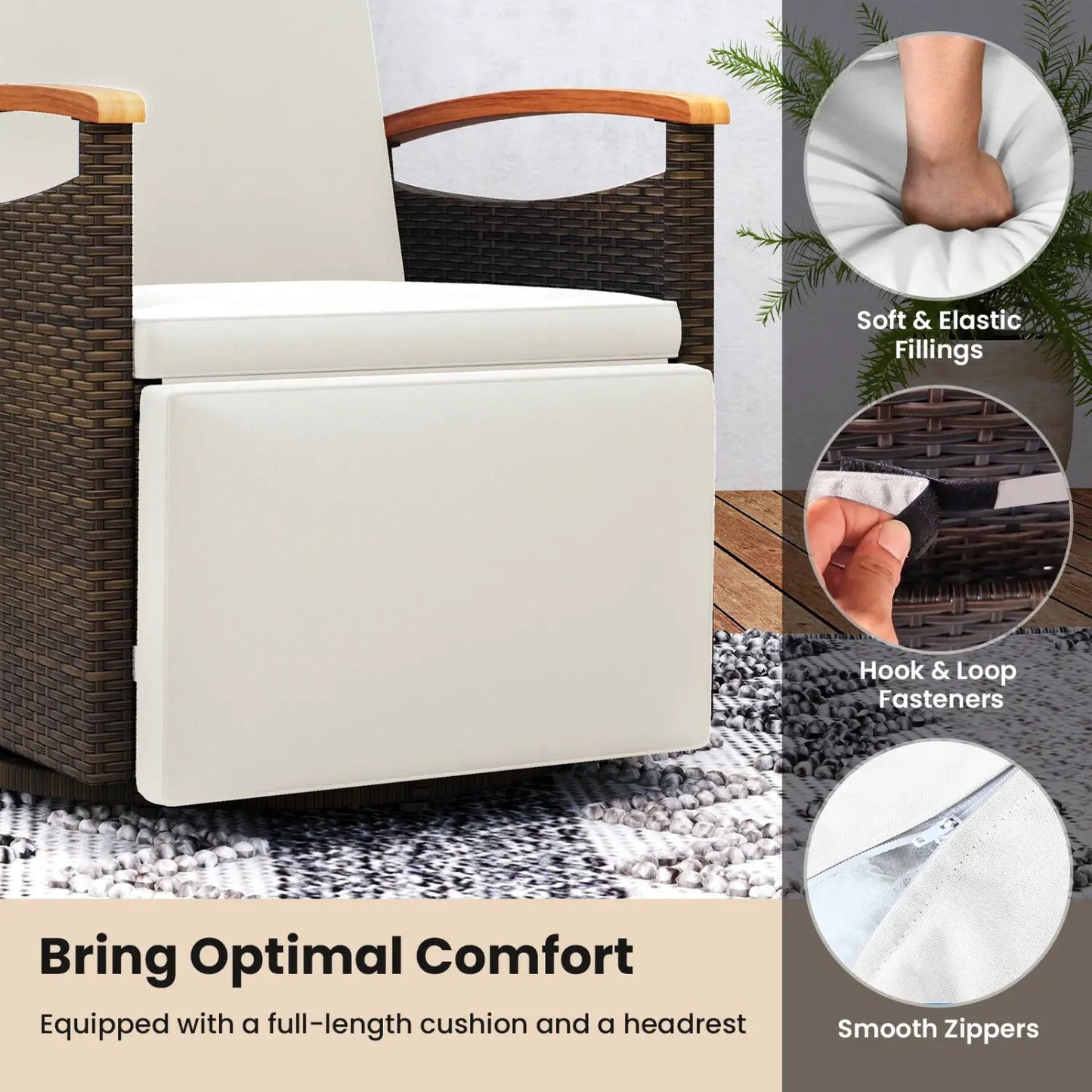 Swivel Chaise Lounge Set with Adjustable Backrest
