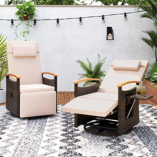 Patio Rattan 360° Swivel Recliner Chair with Adjustable Backrest and Footrest-Beige - Tampa Home & Garden Store