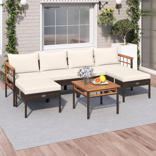 Patio Rattan Chairs with Ottomans and Side Table for Backyard-White - Tampa Home & Garden Store