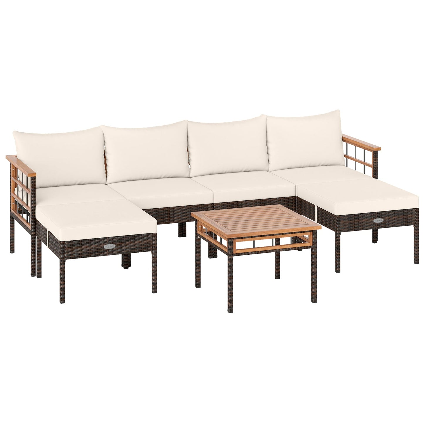 Patio Rattan Chairs with Ottomans and Side Table for Backyard-White