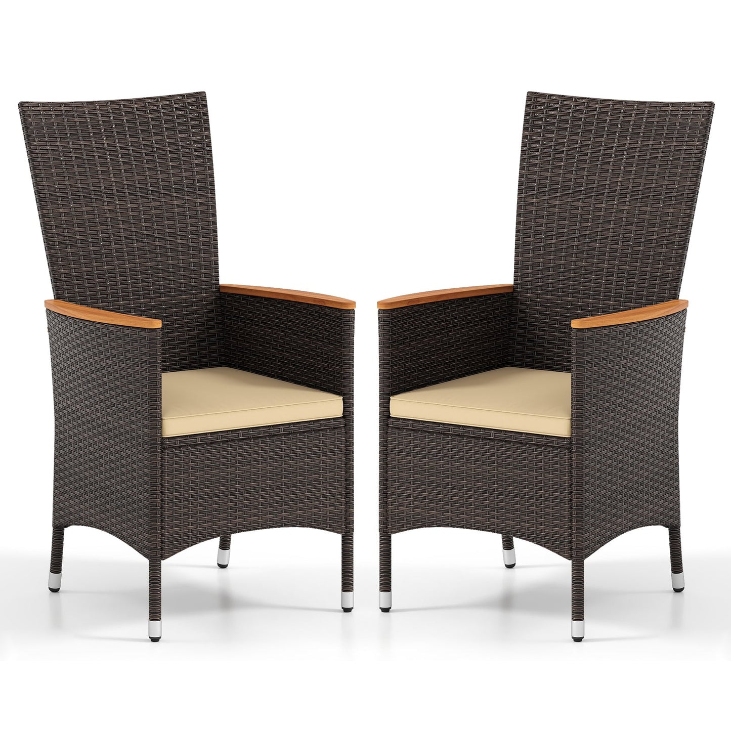 Patio Rattan Chairs Set of 2 Outdoor Wicker Dining Chairs with High Backrest-Beige