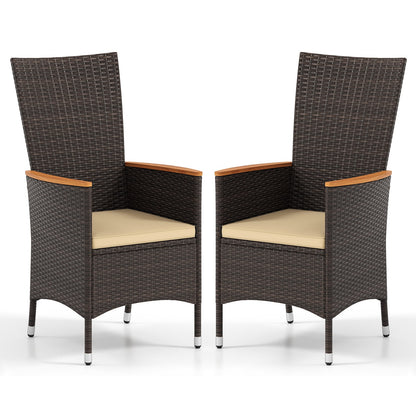 Patio Rattan Chairs Set of 2 Outdoor Wicker Dining Chairs with High Backrest-Beige