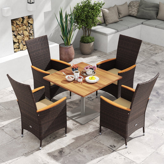 Patio Rattan Chairs Set of 2 Outdoor Wicker Dining Chairs with High Backrest-Beige - Tampa Home & Garden Store