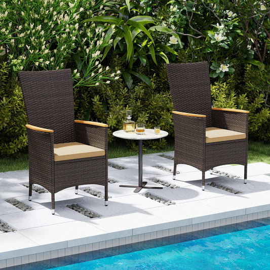Patio Rattan Chairs Set of 4 Outdoor Wicker Dining Chairs with High Backrest-Beige - Tampa Home & Garden Store