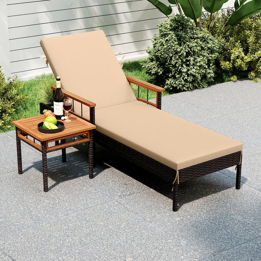 Patio Rattan Chaise Lounge with Side Table and Adjustable Backrest-Beige - Tampa Home & Garden Store