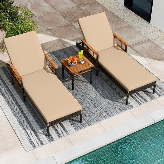 Patio Rattan Chaise Lounge with Side Table and Adjustable Backrest-Beige - Tampa Home & Garden Store