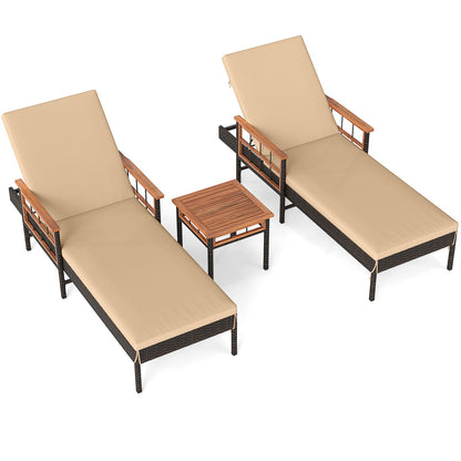 Patio Rattan Chaise Lounge with 4-Level Adjustable Backrest-Beige - Tampa Home & Garden Store