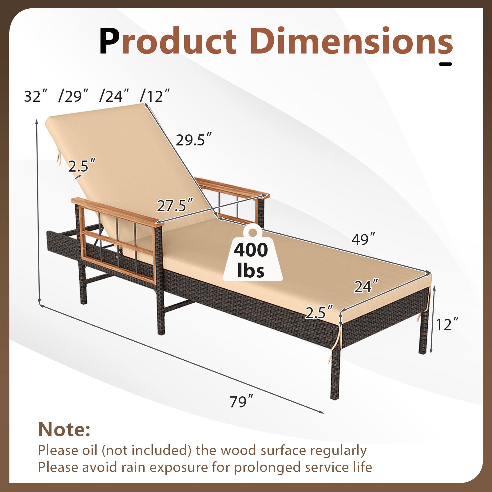 Patio Rattan Chaise Lounge with 4-Level Adjustable Backrest-Beige - Tampa Home & Garden Store