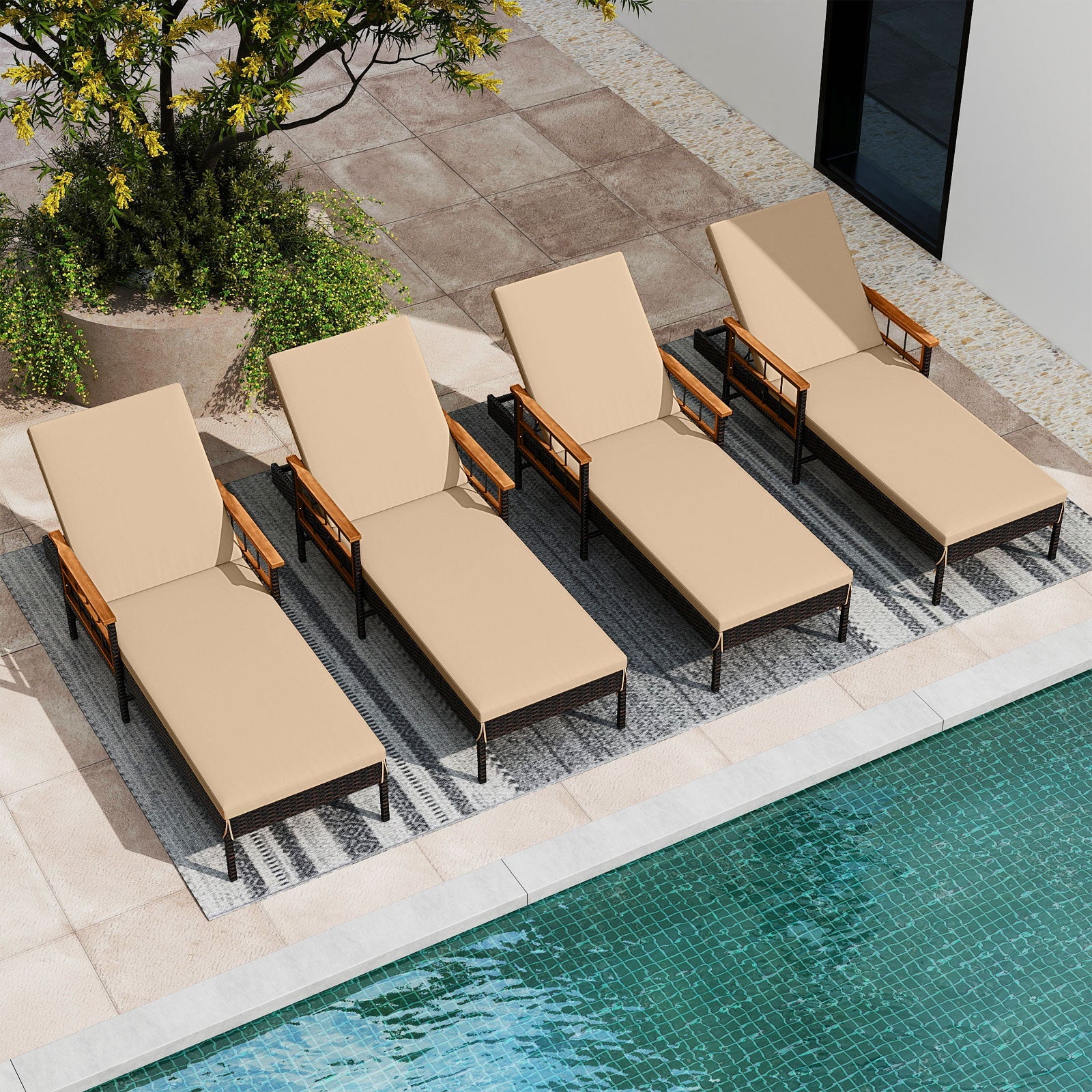Patio Rattan Chaise Lounge with 4-Level Adjustable Backrest-Beige - Tampa Home & Garden Store