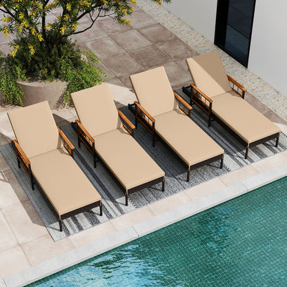 Patio Rattan Chaise Lounge with 4-Level Adjustable Backrest-Beige - Tampa Home & Garden Store