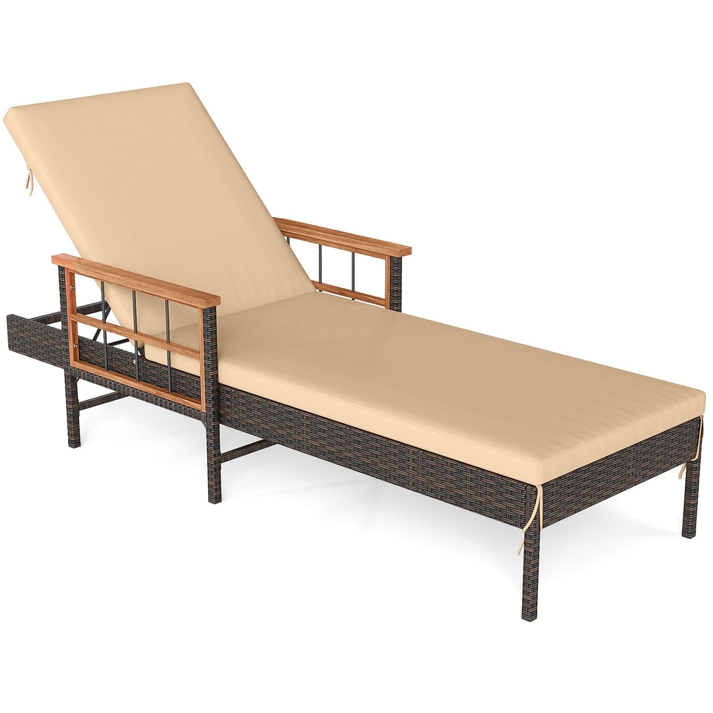 Patio Rattan Chaise Lounge with 4-Level Adjustable Backrest-Beige - Tampa Home & Garden Store