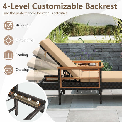 Patio Rattan Chaise Lounge with 4-Level Adjustable Backrest-Beige - Tampa Home & Garden Store