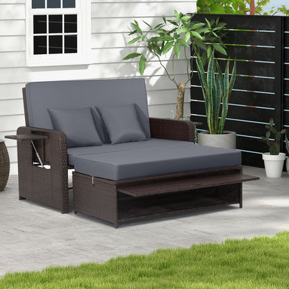 Outdoor rattan daybed with adjustable backrest and ottoman, gray cushions, DirectDeals sectional on Tampa Home & Garden Store