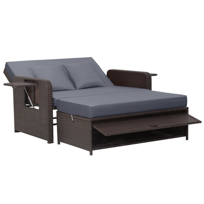 Outdoor rattan daybed with adjustable backrest and ottoman, sectional cushions on Tampa Home & Garden Store